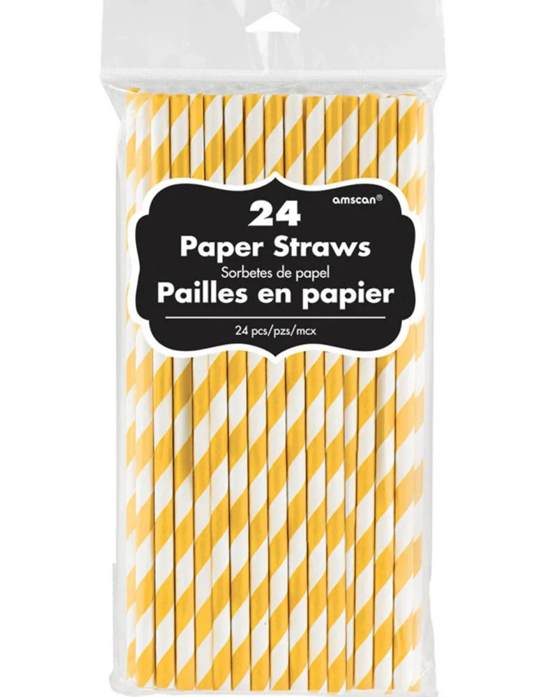 Sunshine Yellow Chevron Striped Paper Straws Pack of 24 - Image 2