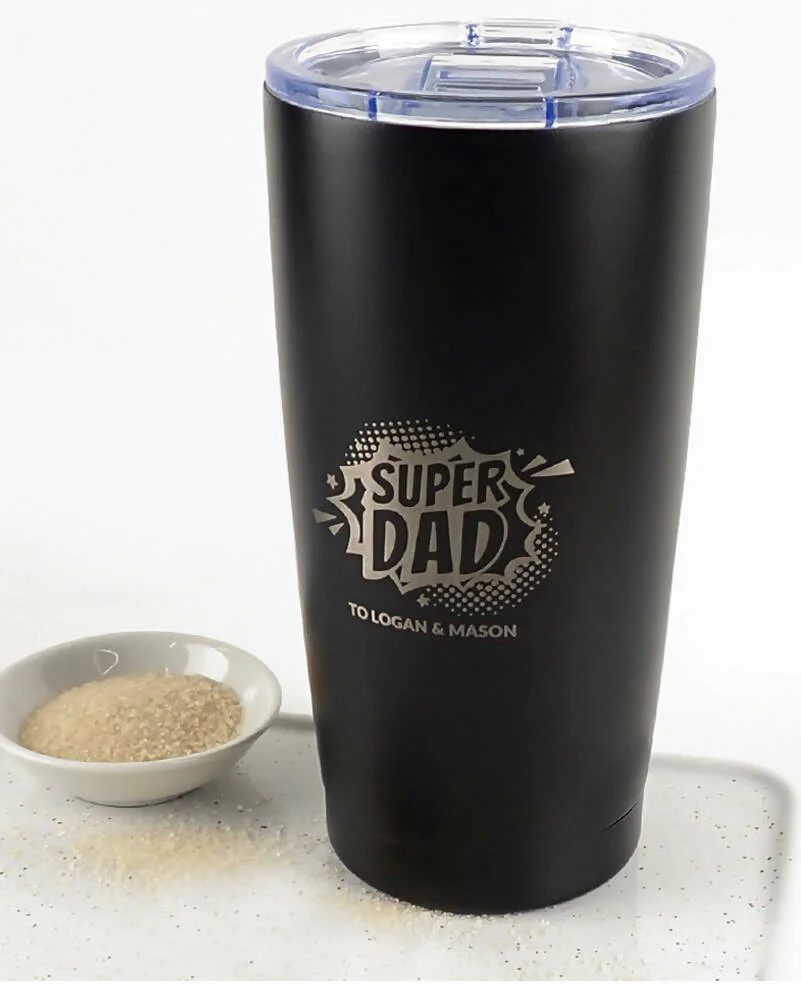 Super Dad Black Personalised Engraved Stainless Steel Travel Mug