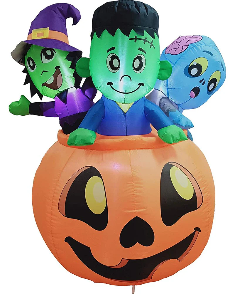 Three Characters on Pumpkin Lawn Inflatable 1.5m - Image 2