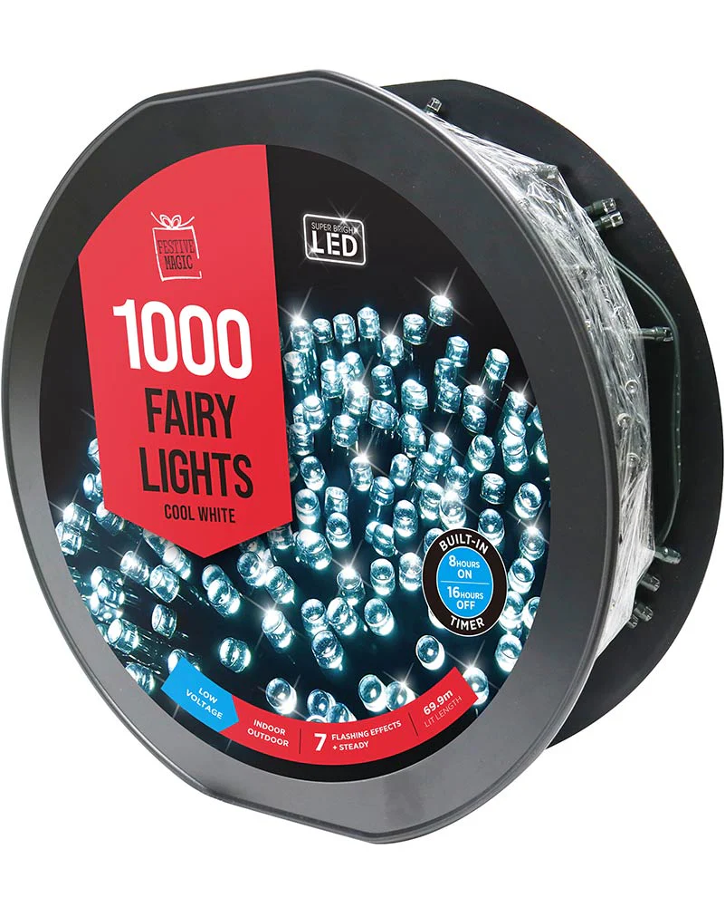 Timer Cool White 1000 Piece LED Fairy Lights 69.9m