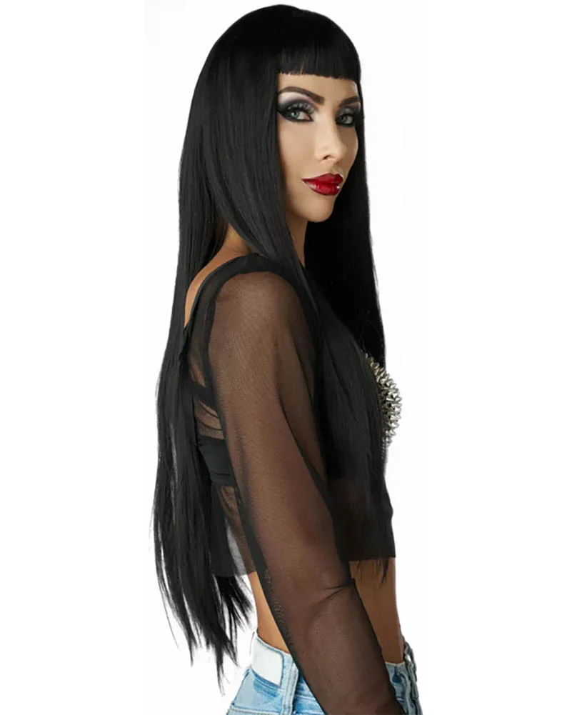 Trad Goth Long Black Wig with Micro Bangs - Image 4