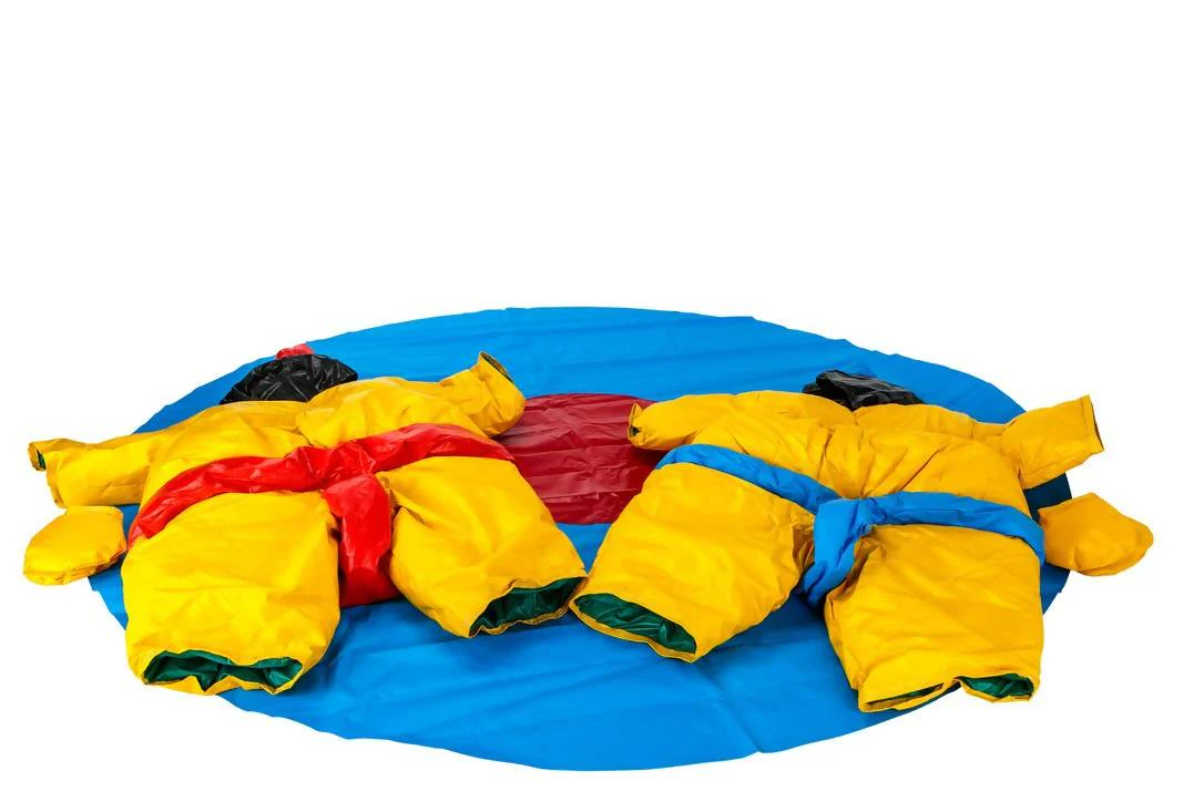 Two PVC and Fabric Adult Sumo Suits with Helmets Gloves and 291cm Mat - Image 2