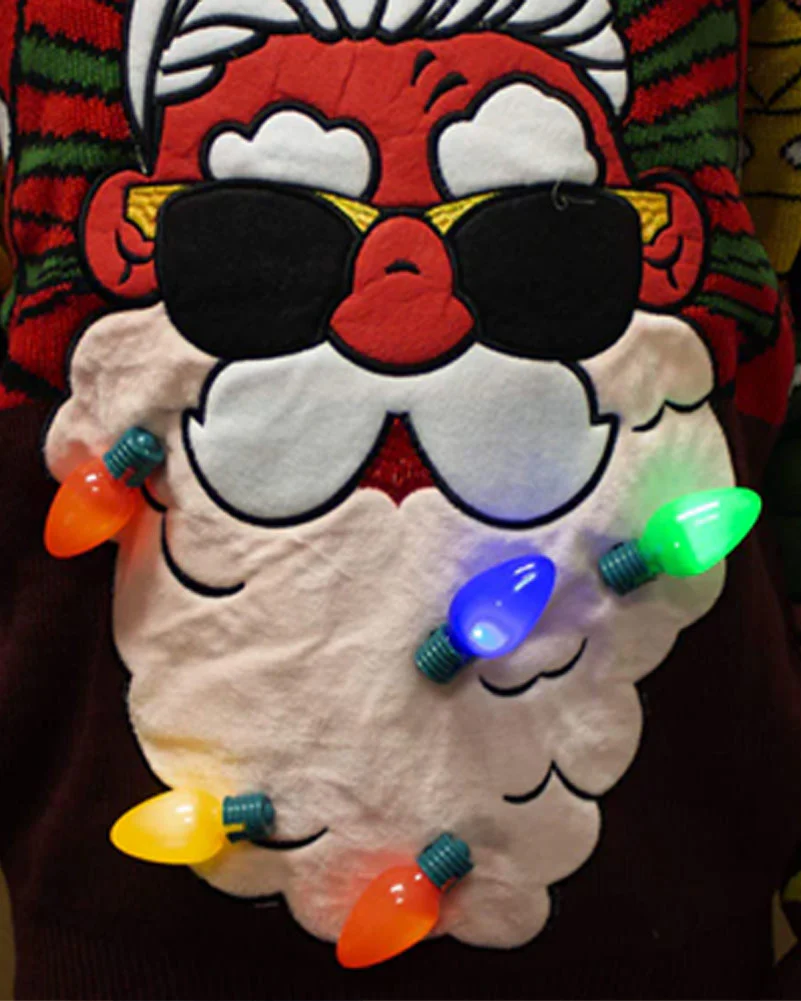 Ugly Christmas Santa with Light Bulbs Mens Sweater - Image 3