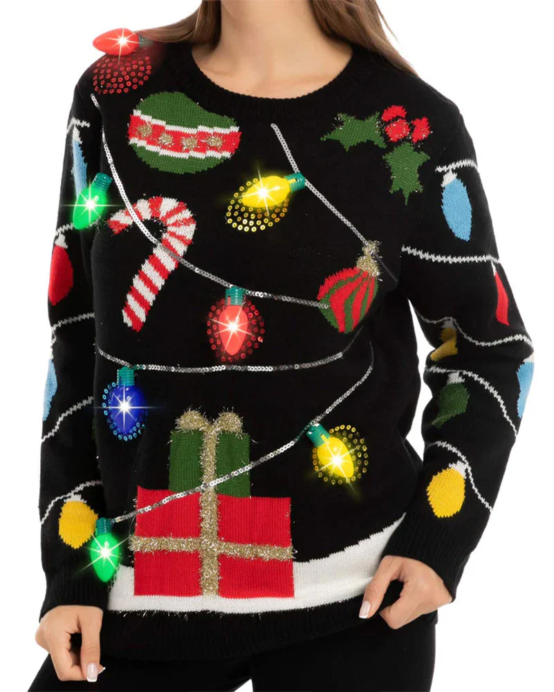 Ugly String Lights with Light Bulbs Deluxe Adult Christmas Sweater - Image 3