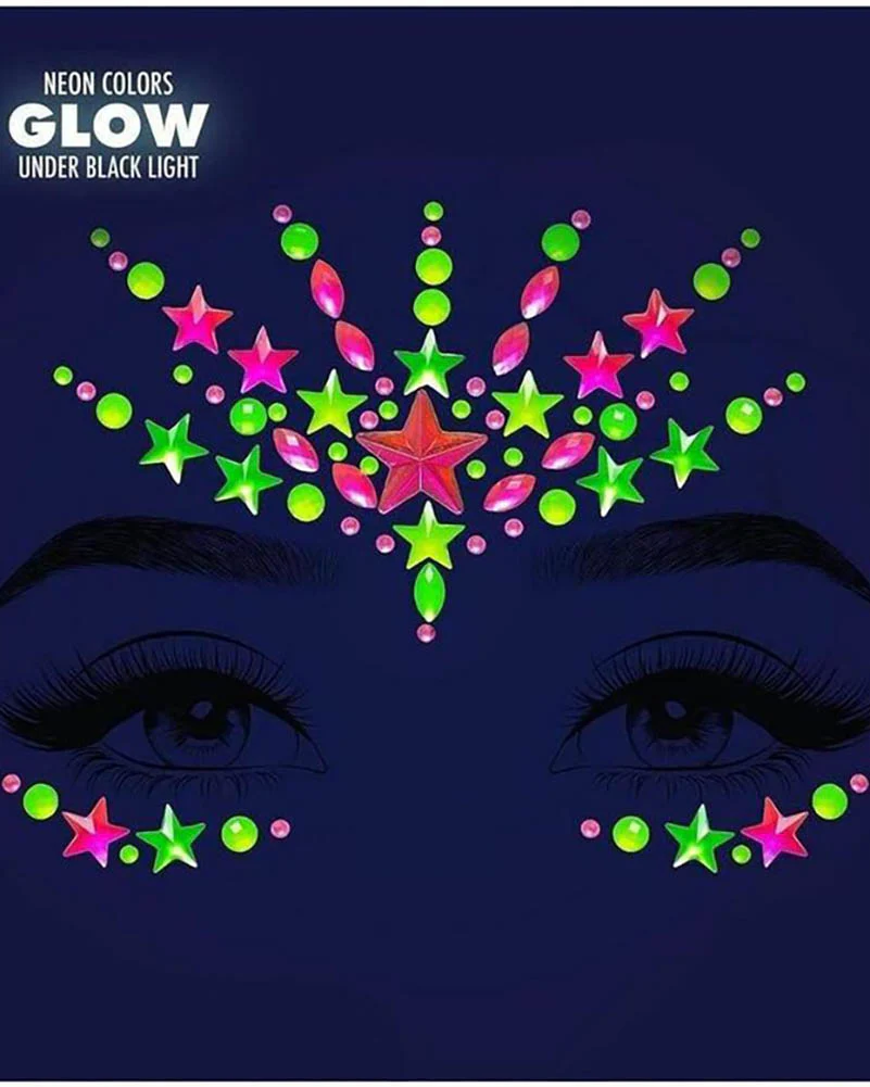 Vibe Neon Black Light Face Jewels Sticker and Body Glitter Set - Image 2