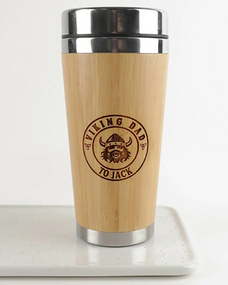 Viking Dad Personalised Engraved 400ml Bamboo Travel Mug