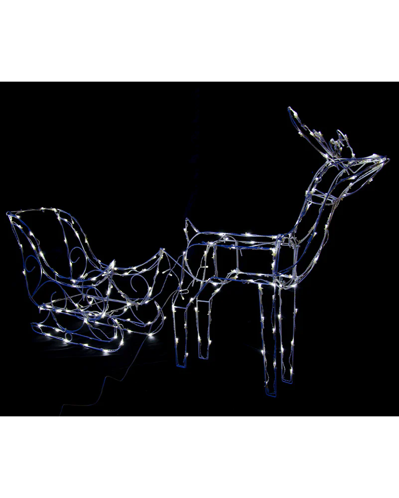 White Solar Christmas LED Sleigh With Reindeer 160L - Image 2