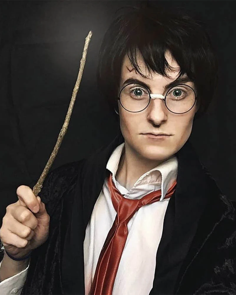 Wizard School Boy Deluxe Black Wig and Glasses Set - Image 5