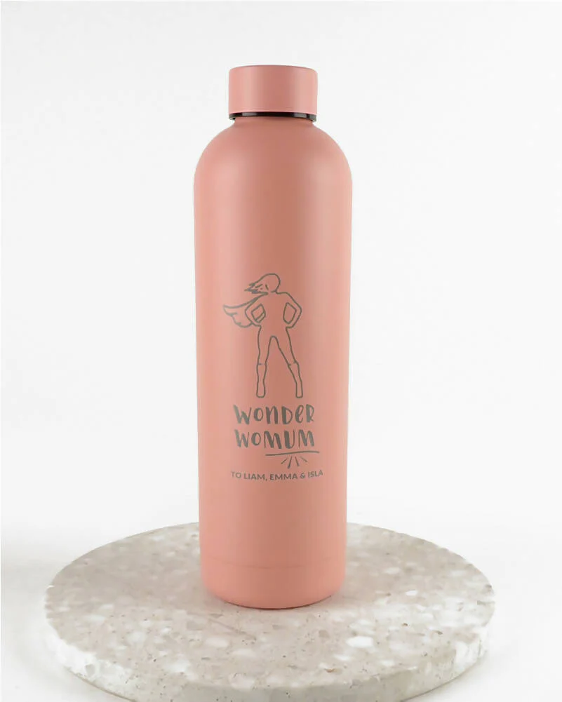 Wonder Womum Blush Pink Personalised Engraved 750ml Matte Finish Water Bottle - Image 2